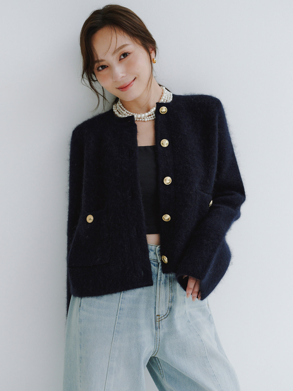 美品 STILL BY HAND コットンブレンド 1B ニットジャケット 美品 STILL BY HAND コットンブレンド 1B ニットジャケット