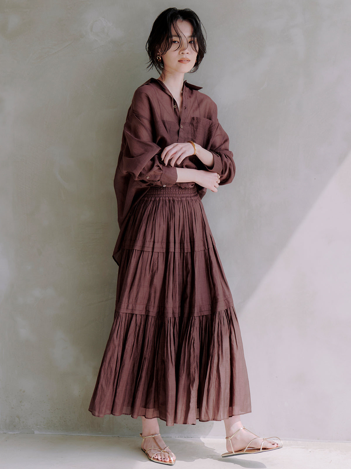 Indiaシルクブレンドティアードスカート