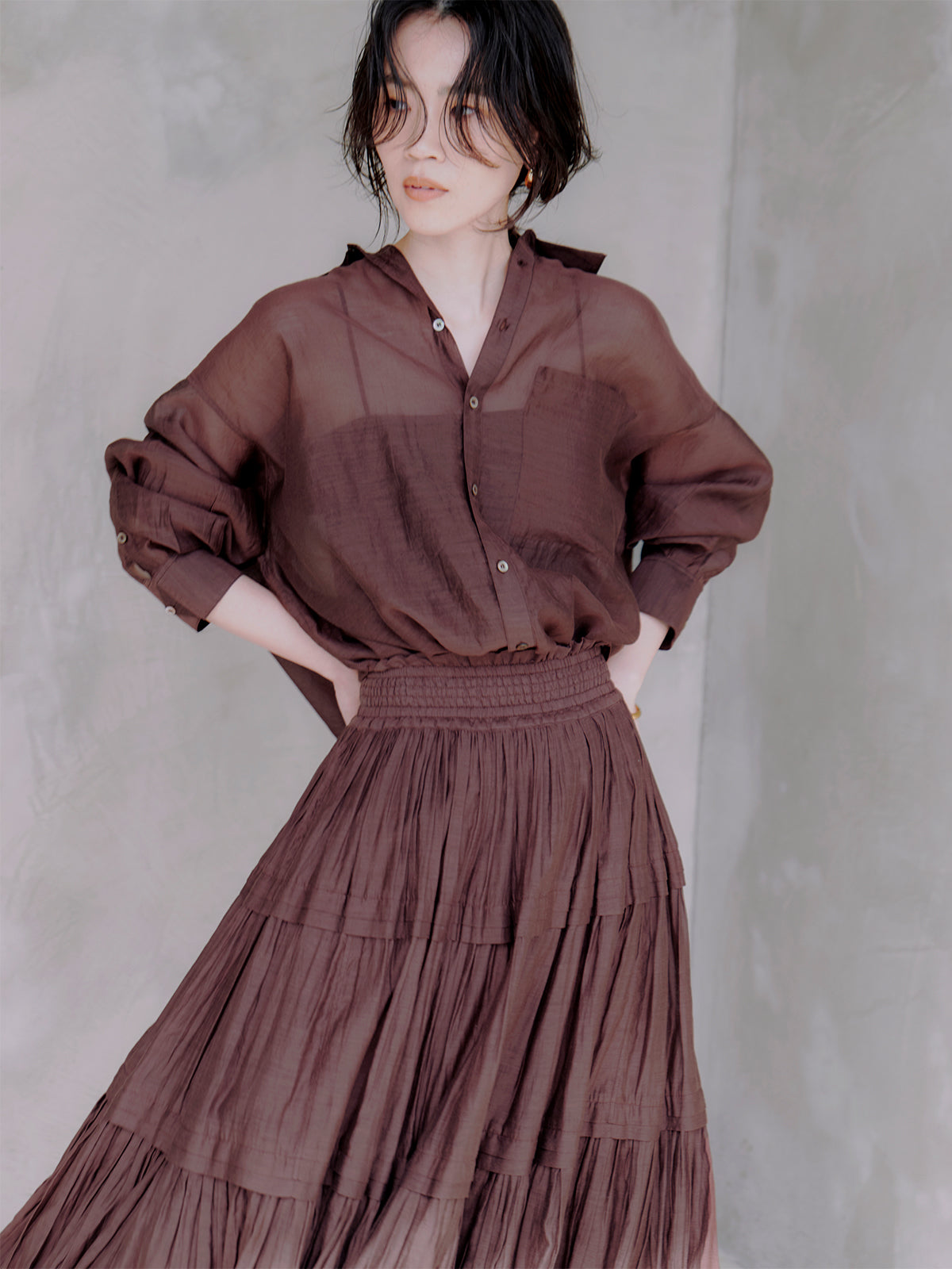 Indiaシルクブレンドティアードスカート