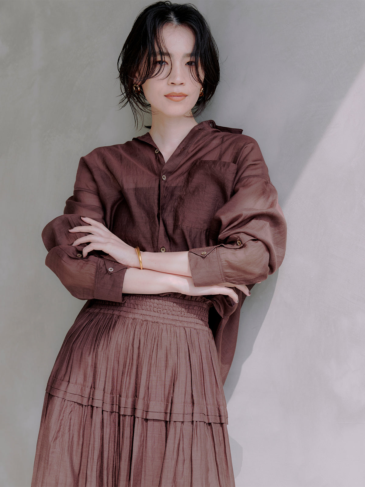 Indiaシルクブレンドティアードスカート