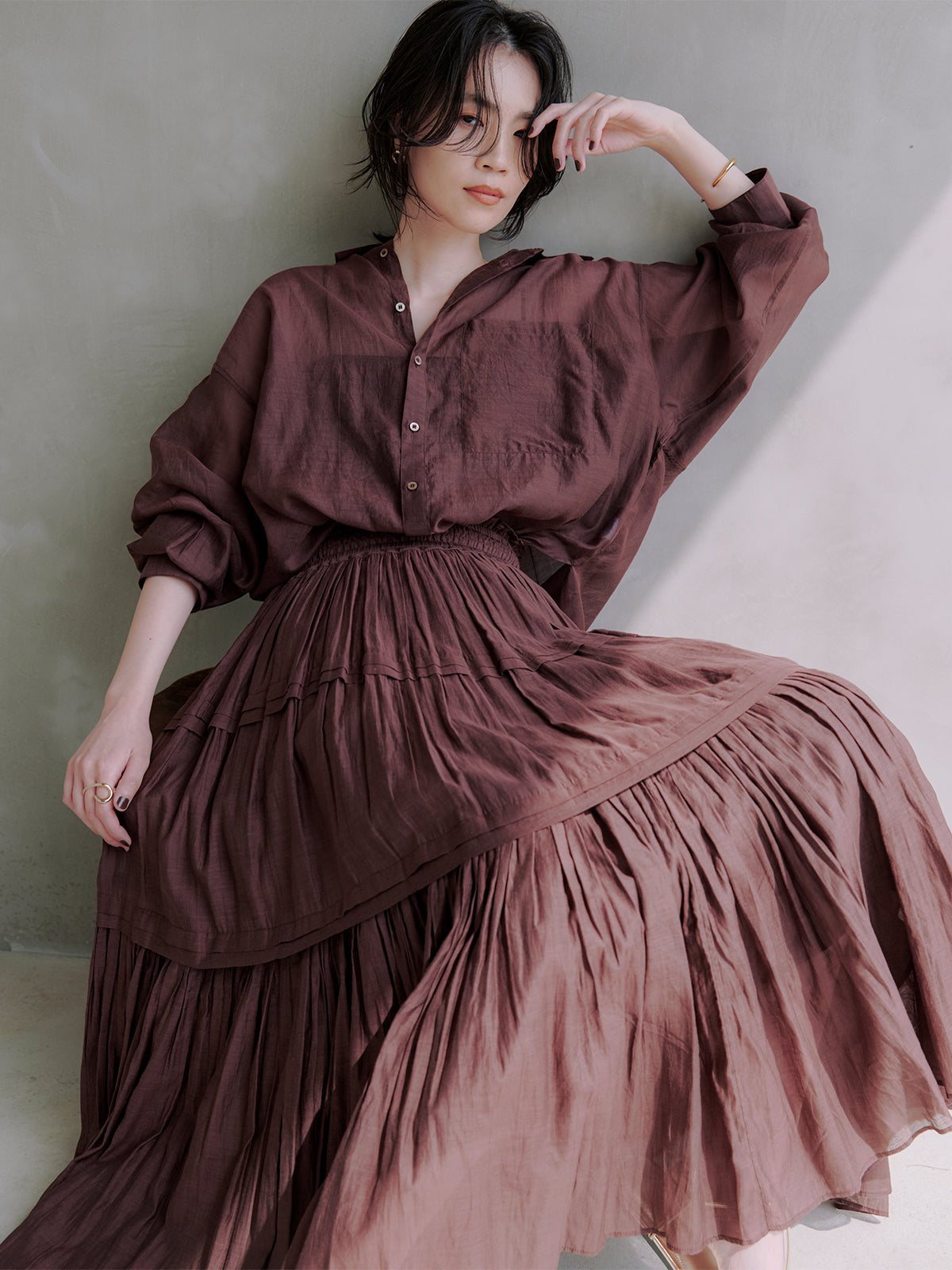 Indiaシルクブレンドティアードスカート