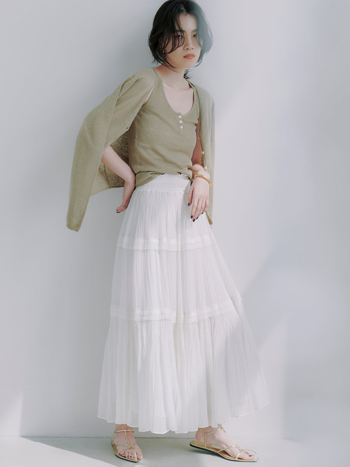 Indiaシルクブレンドティアードスカート