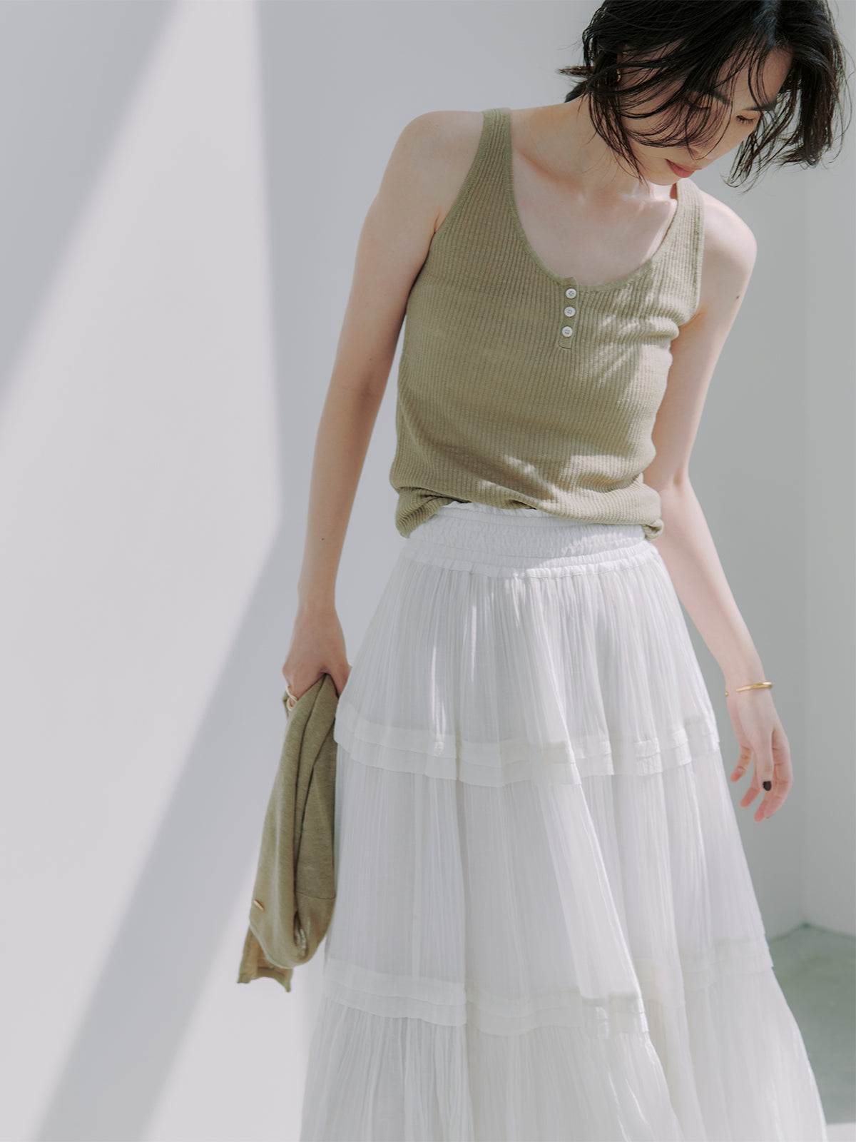 Indiaシルクブレンドティアードスカート