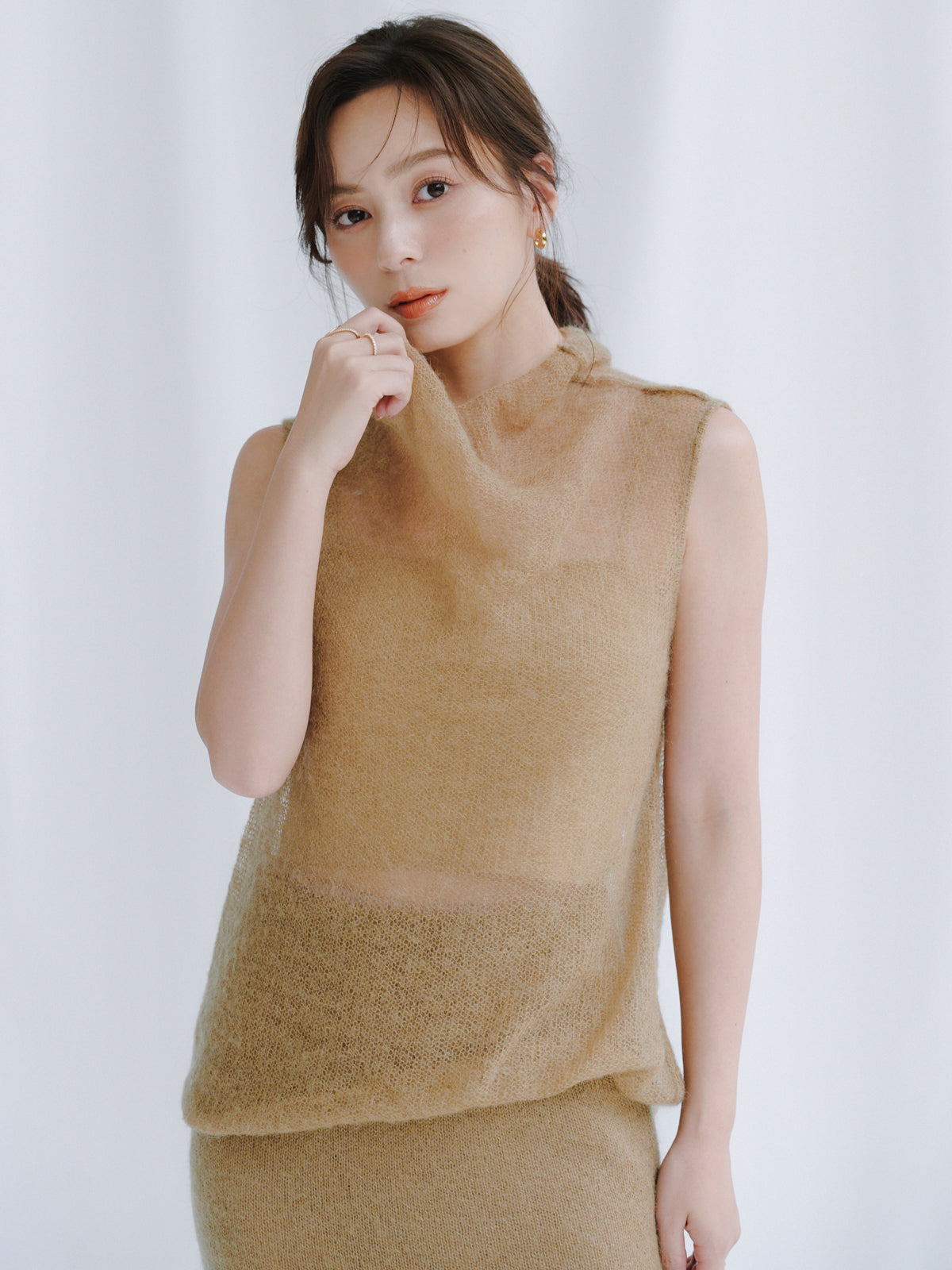 モヘアドレープニットトップス