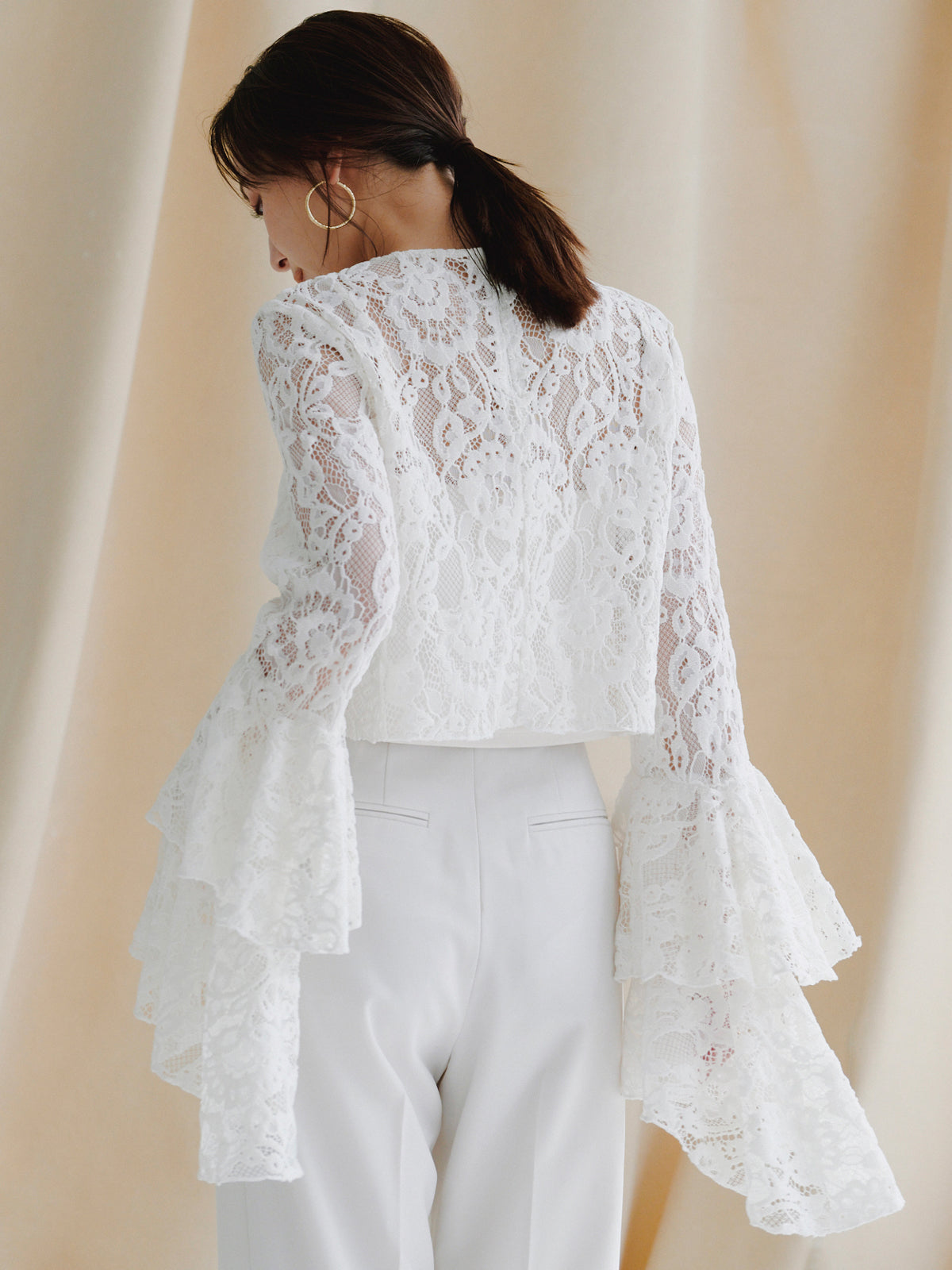 Velour Lace Volume Sleeve Blouse