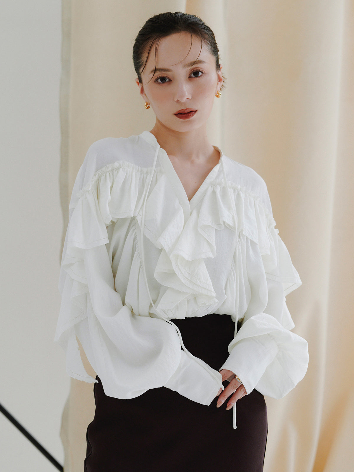 リンクルラッフルブラウス リンクルラッフルブラウス