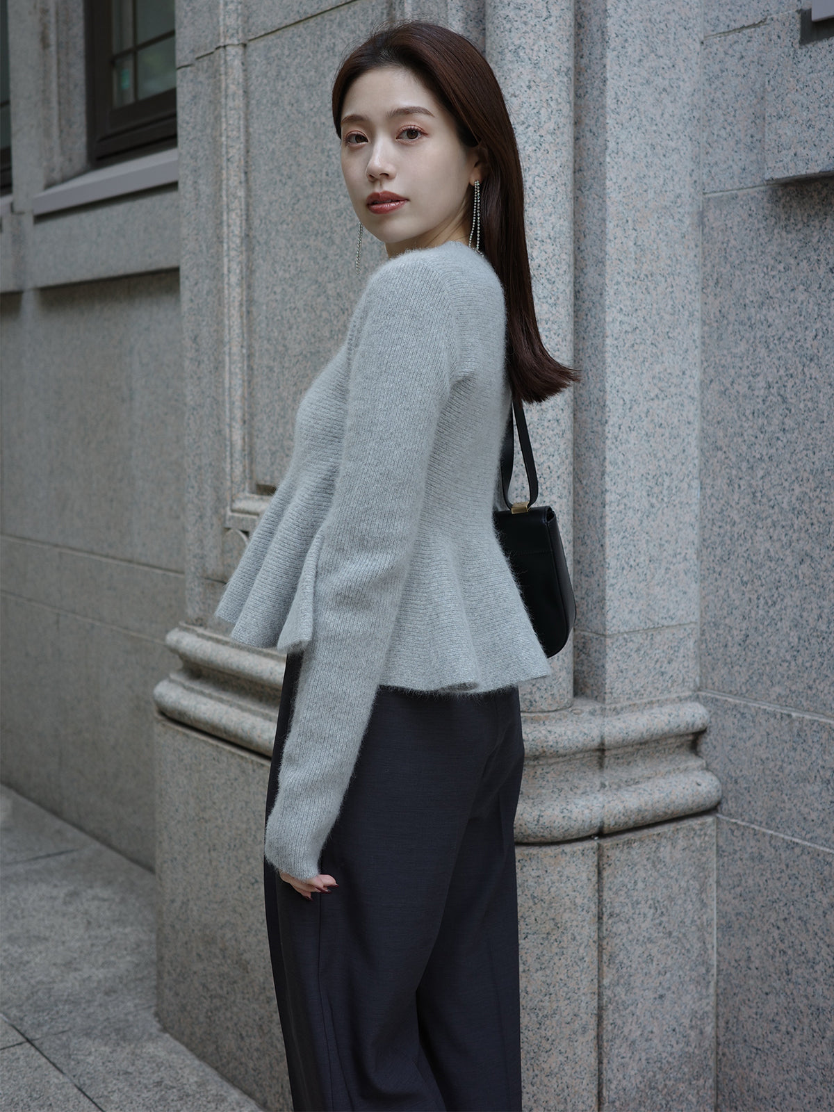 ペプラムショートニットトップス