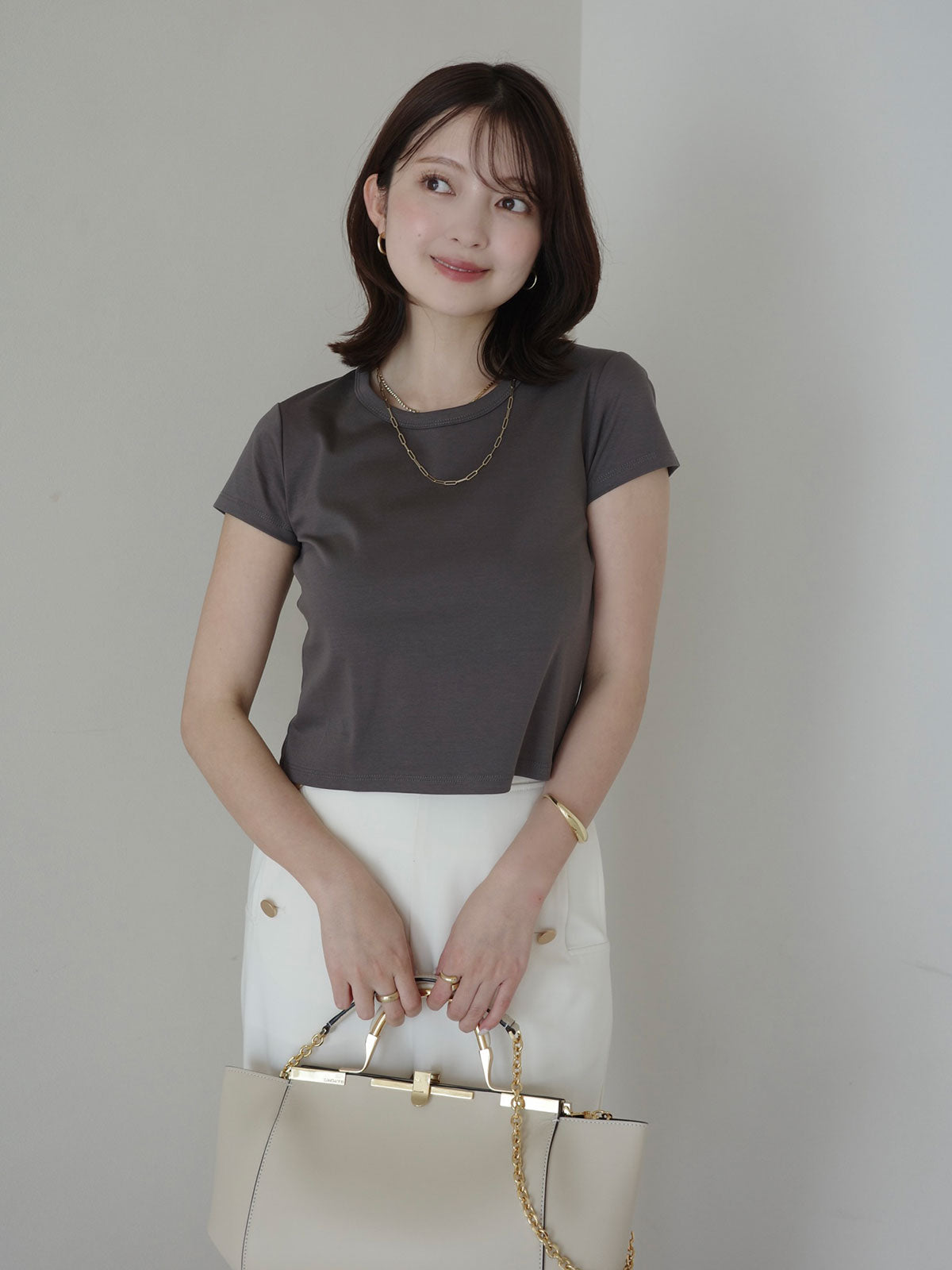 シルクタッチコットンクロップドTシャツ