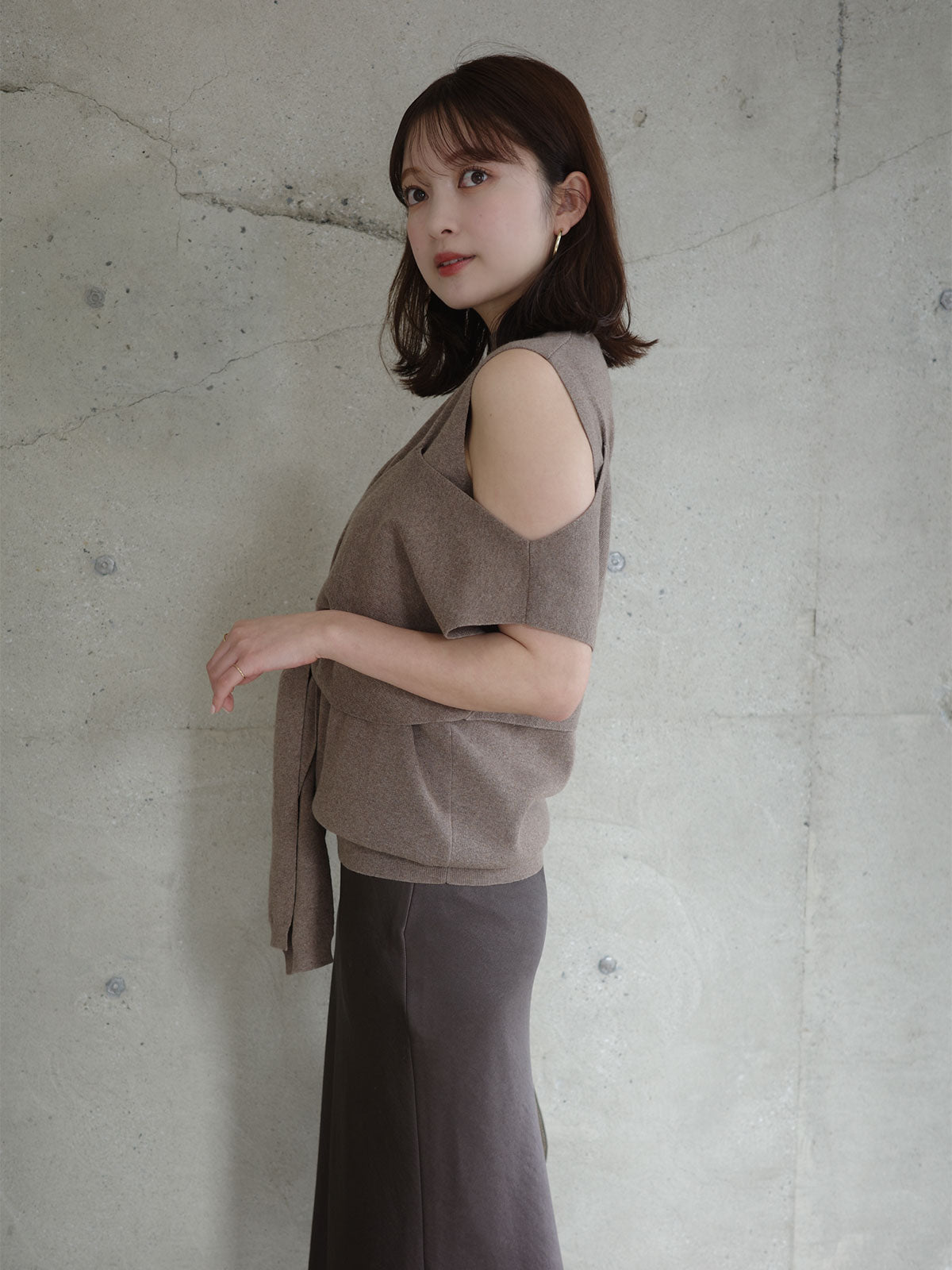 アシメニュアンスニットトップス