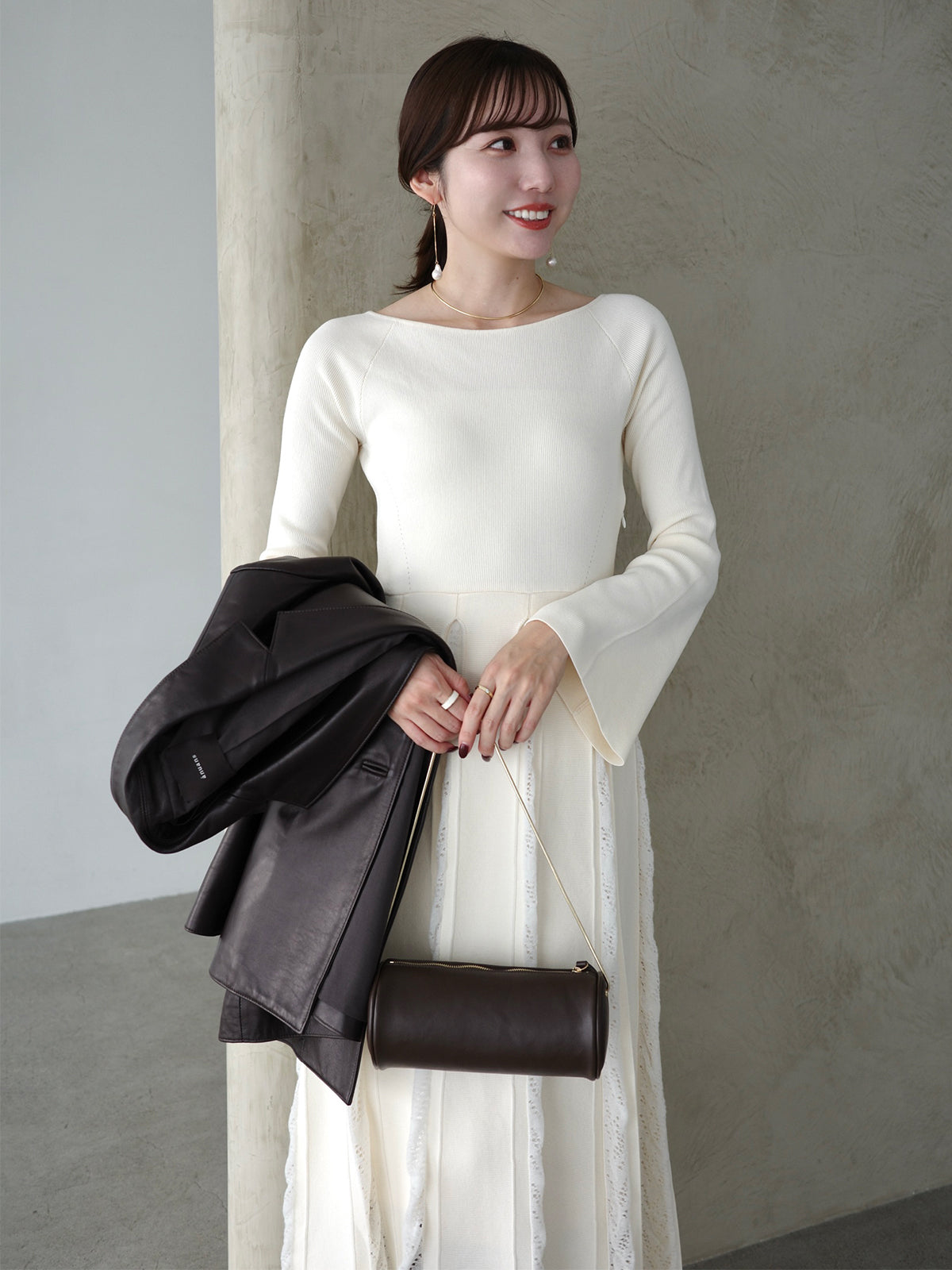 モヘアプリーツニットワンピース