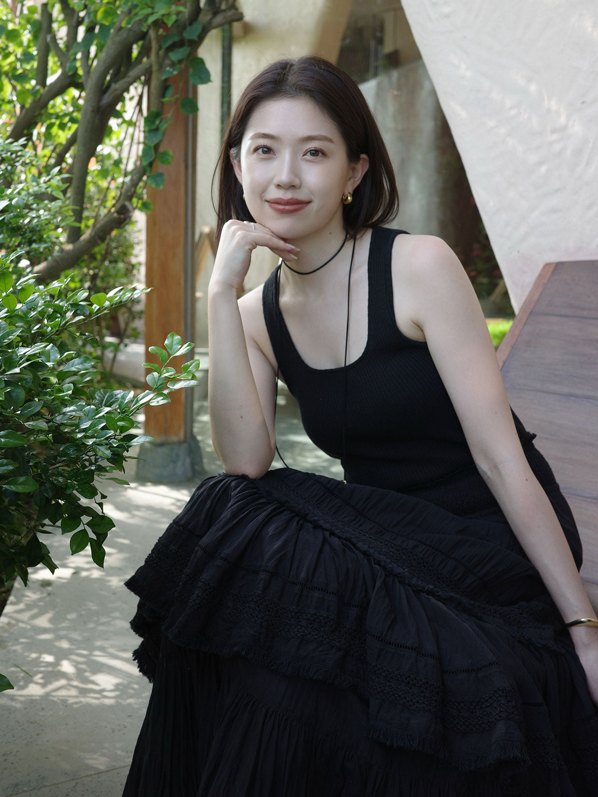 India 크링클 티어드 맥시 스커트