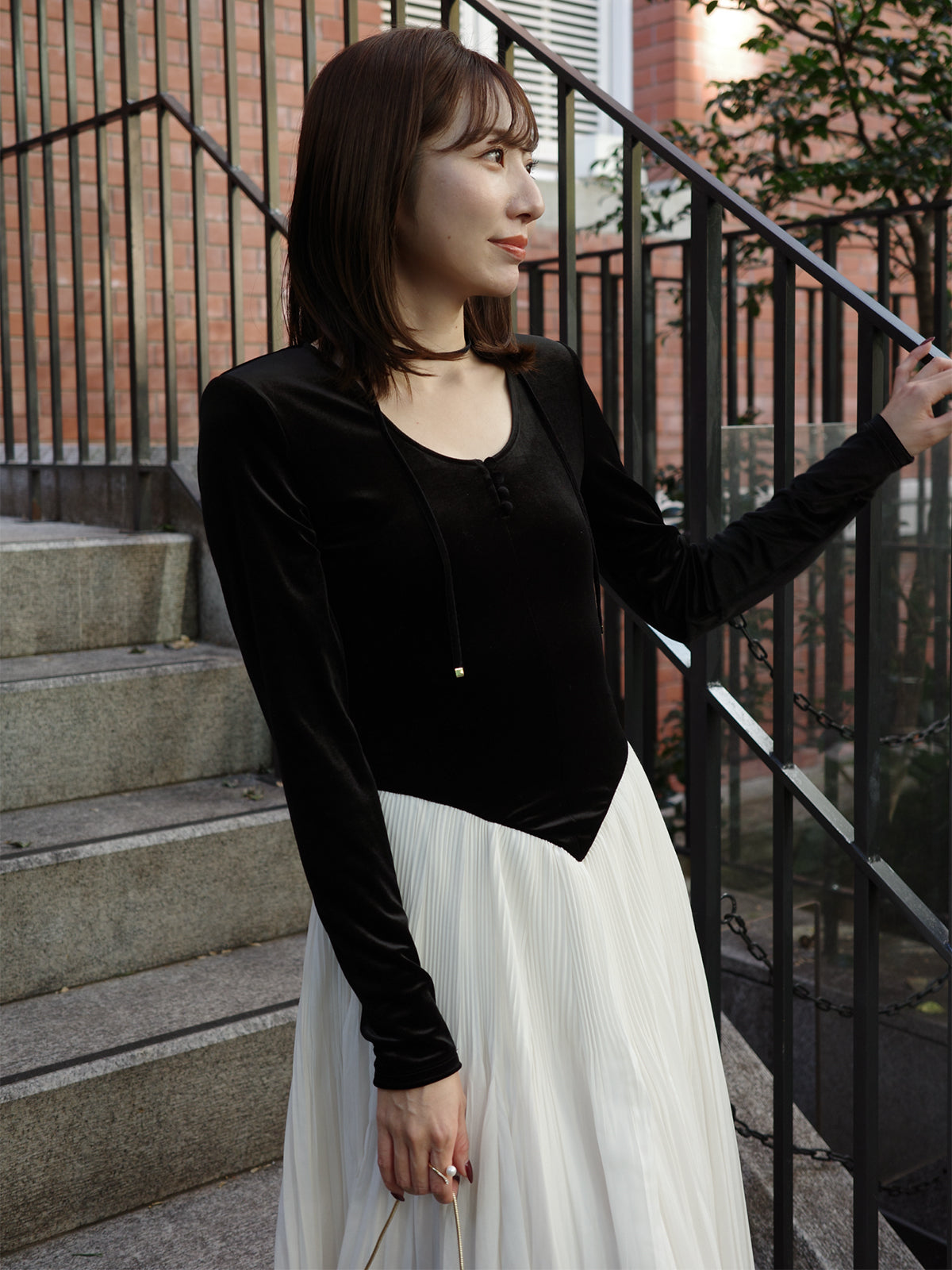 ベロアシフォンドッキングワンピース