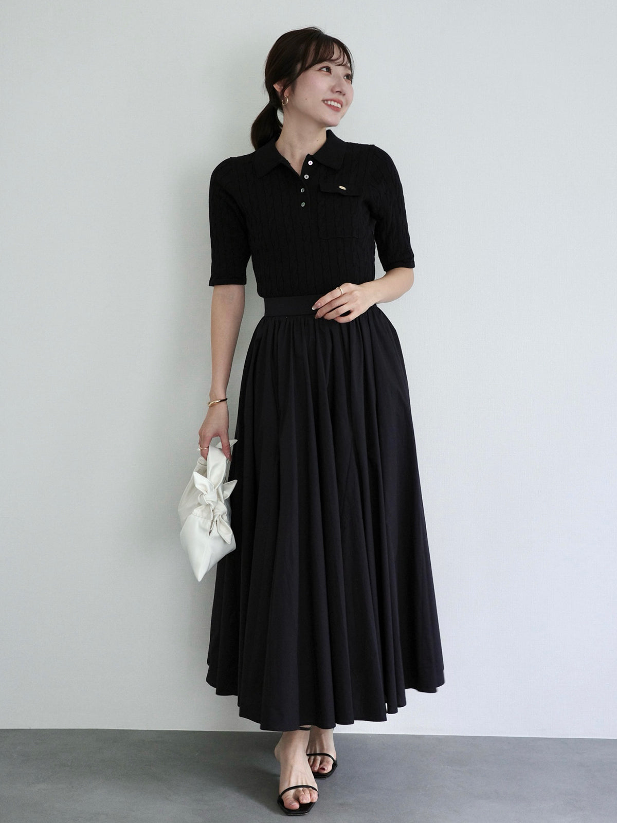 ケーブルポロドッキングニットワンピース