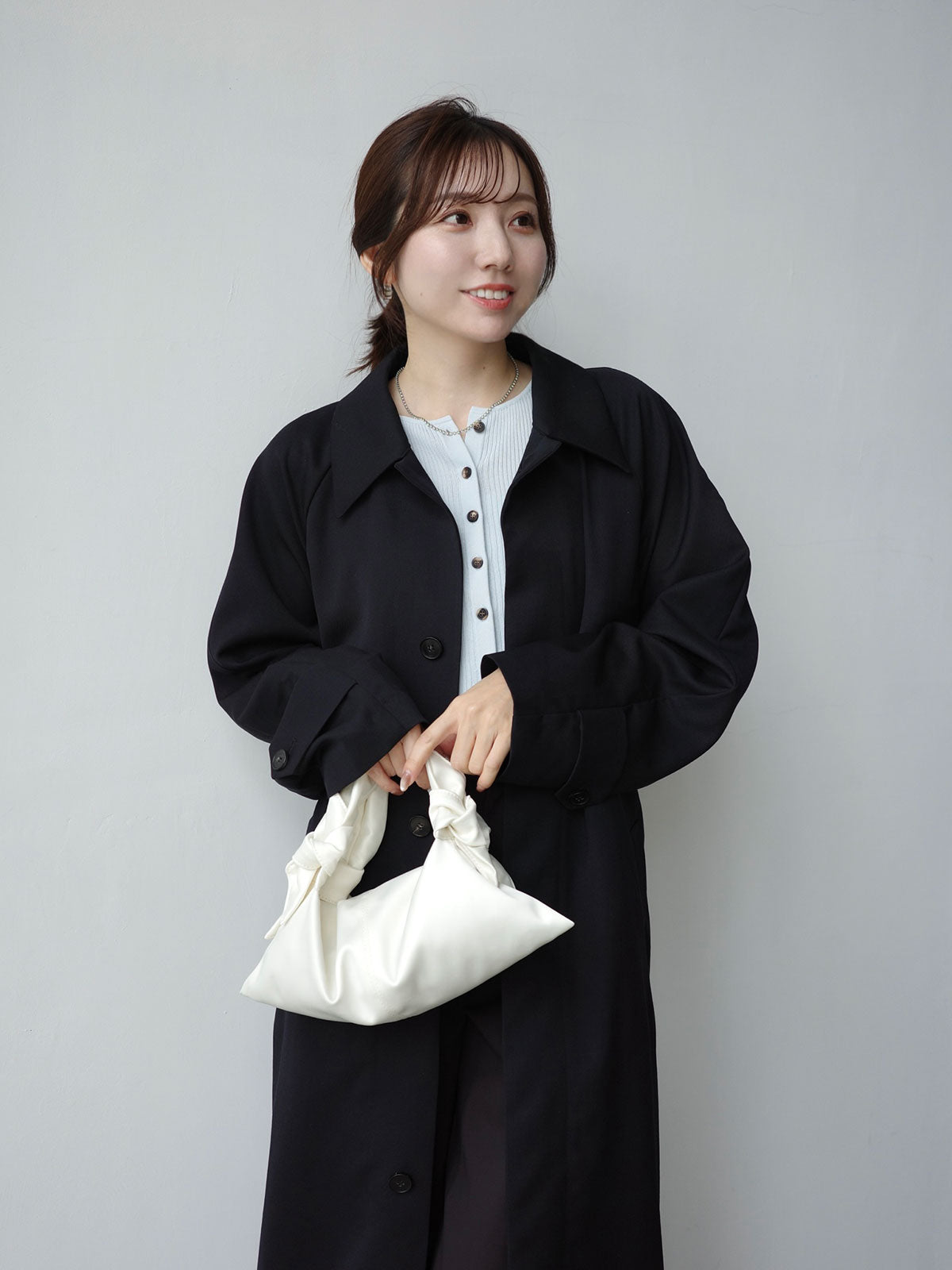 ウールステンカラーロングコート