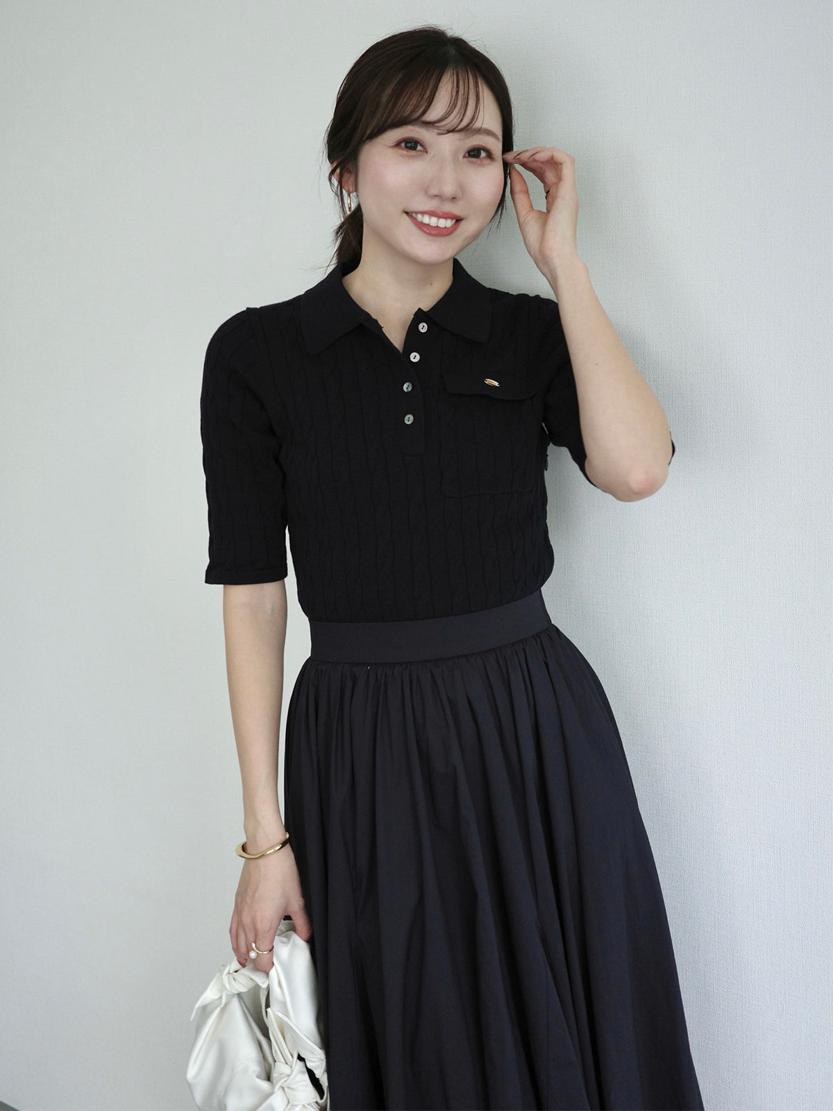 ケーブルポロドッキングニットワンピース