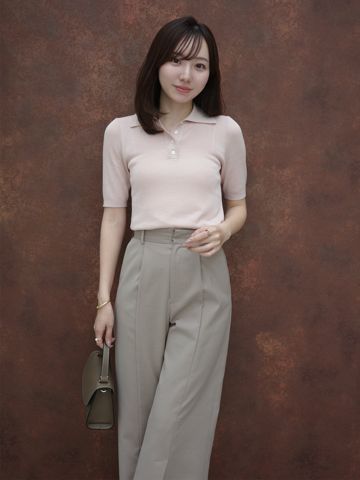 anuans テンセルポロニットトップス F PINK テンセルポロニットトップス