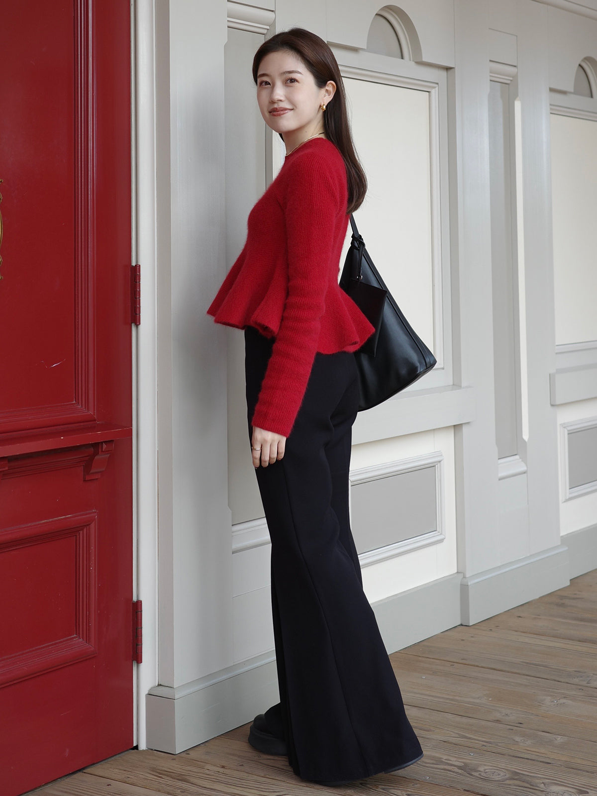 ペプラムショートニットトップス