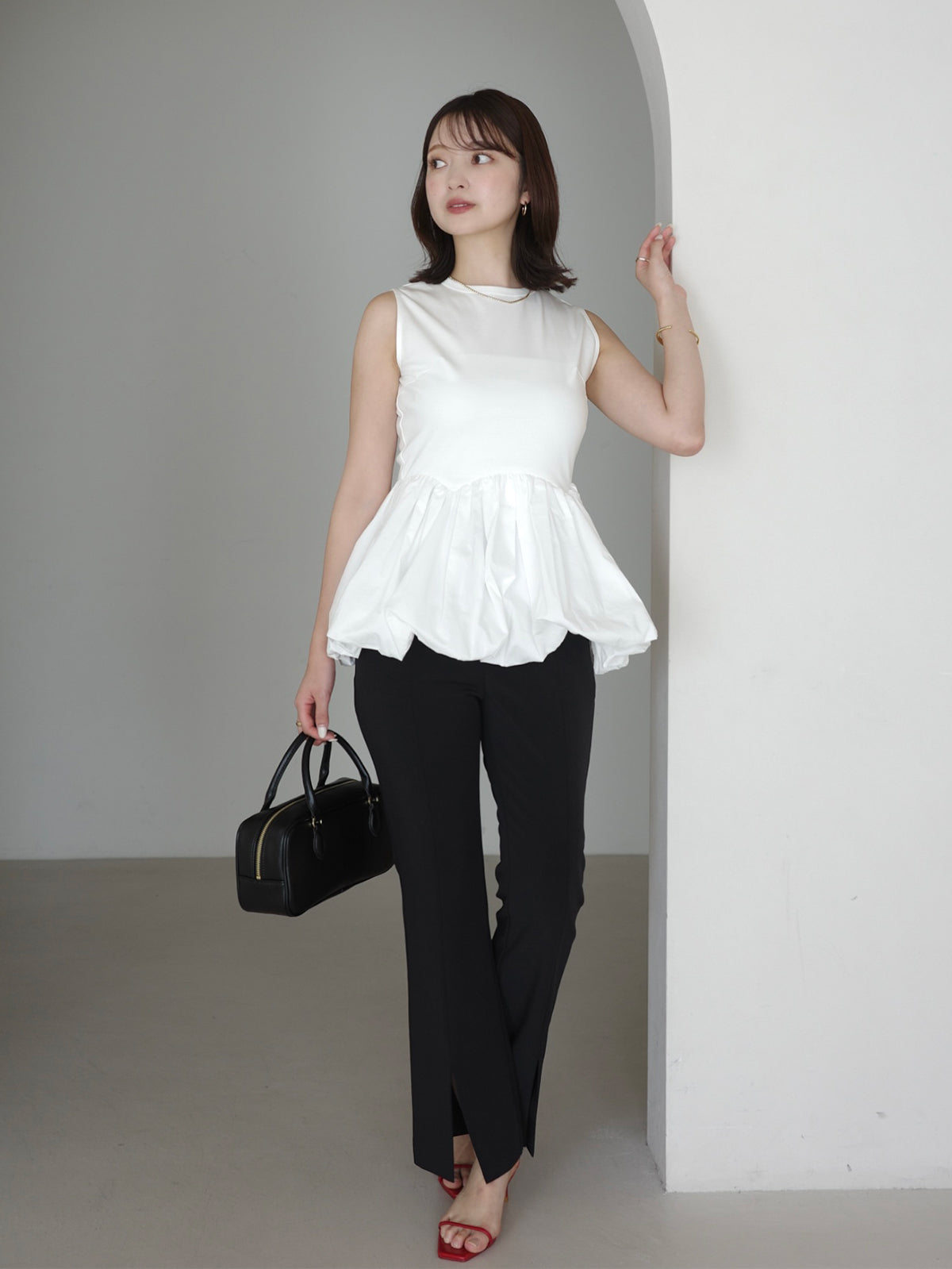 Silk-Touch Cotton Balloon Hem Docking T-Shirt