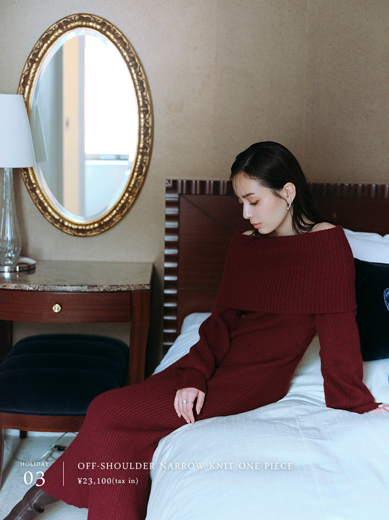 [HOLIDAY03]OFF-SHOULDER NARROW KNIT ONE-PIECE ¥23,100(tax in)
