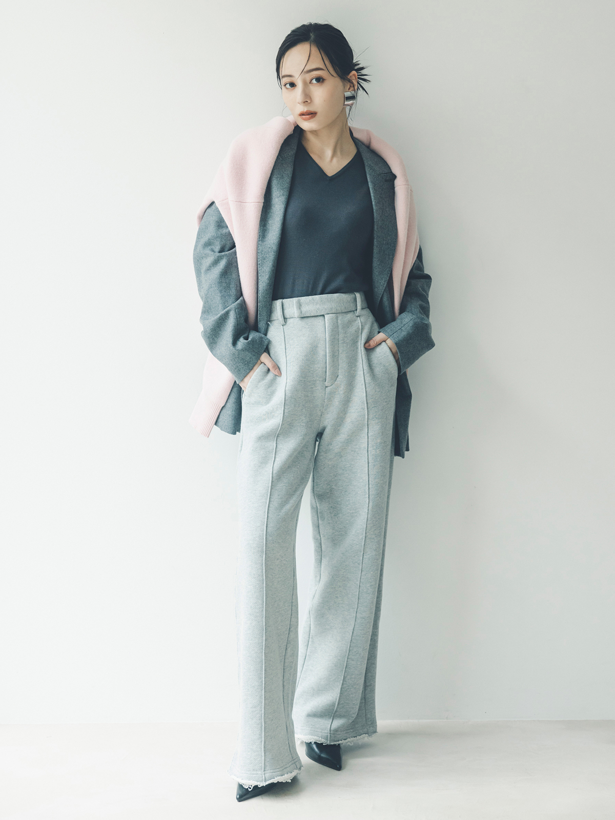 ピンタックスウェットパンツ(S GREY): パンツanuans
