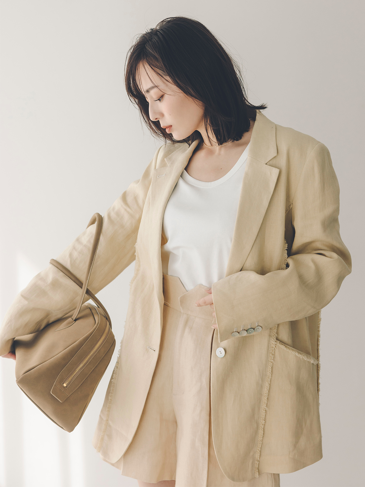 リネンバミューダパンツ(S BEIGE): パンツanuans