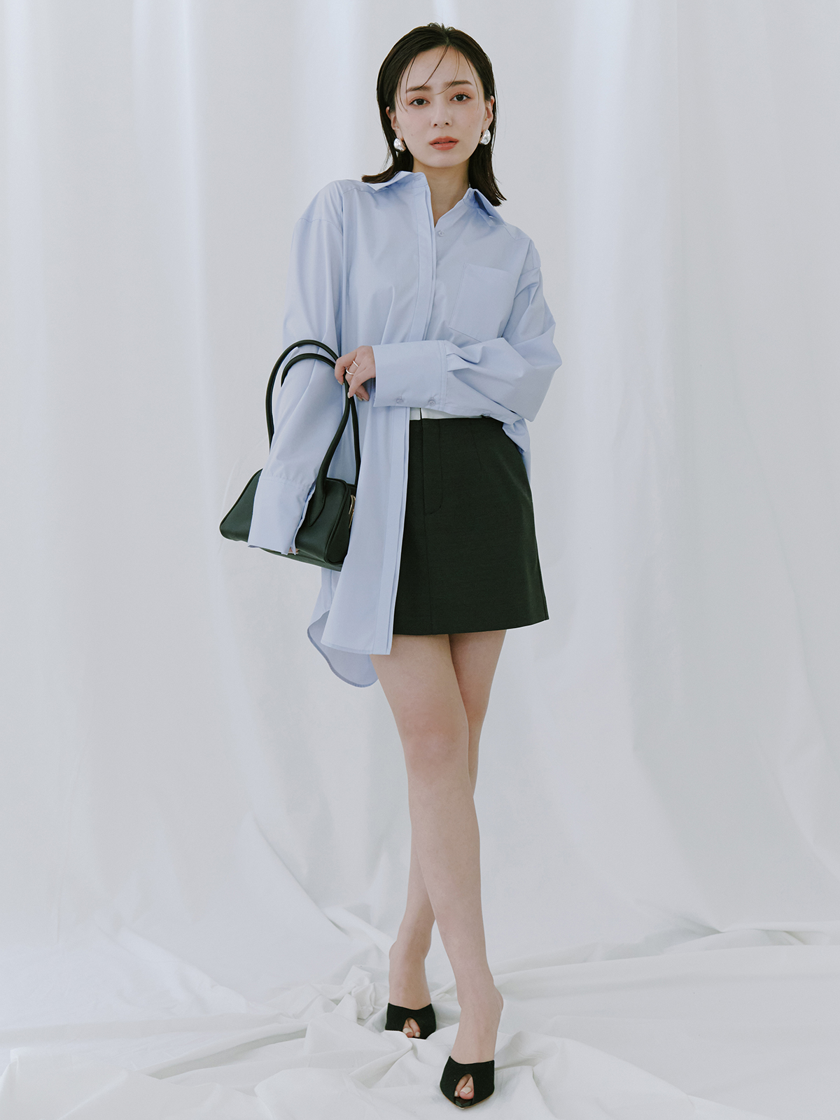 シャツベルトミニスカート(S BLACK): スカートanuans