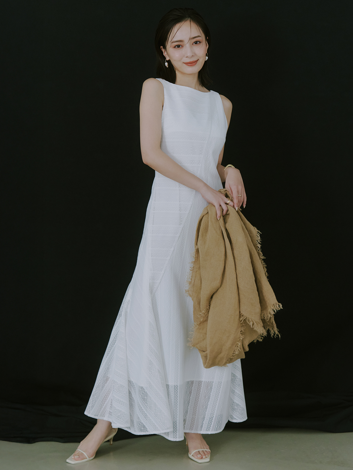 ジオメトリックレースパネルワンピース(S WHITE): ワンピースanuans