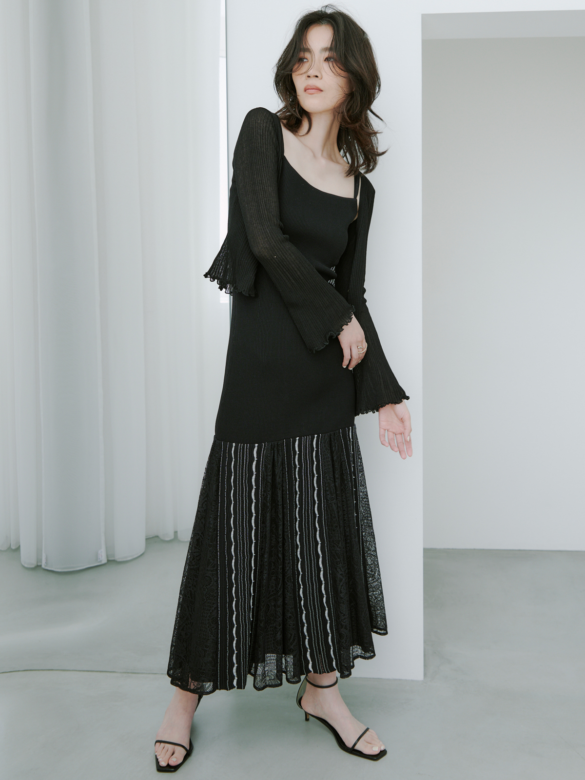 レースドッキングアンサンブルワンピース(S BLACK): ワンピース