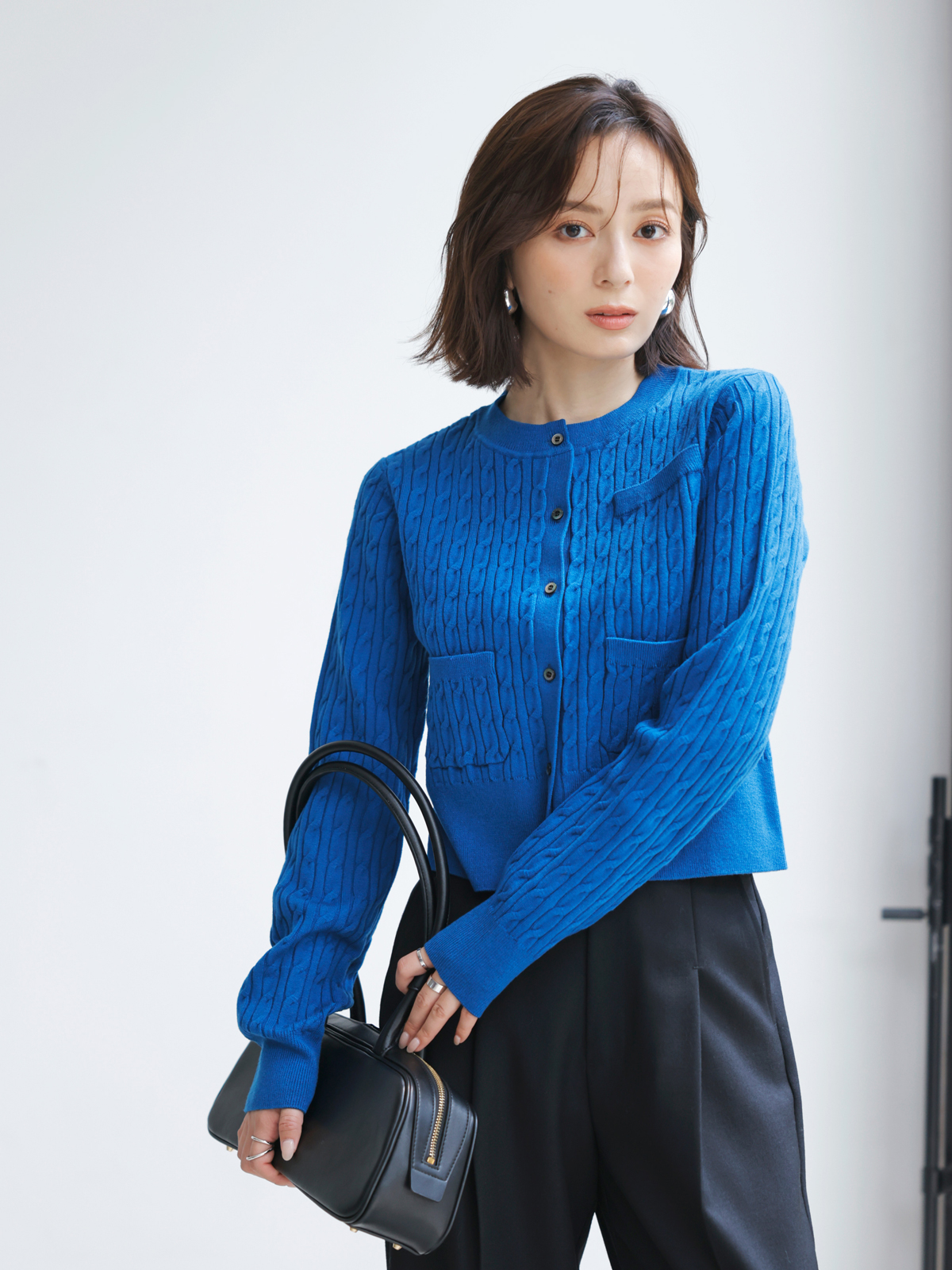 リトルケーブルニットカーディガン(F CHARCOAL GREY): トップス