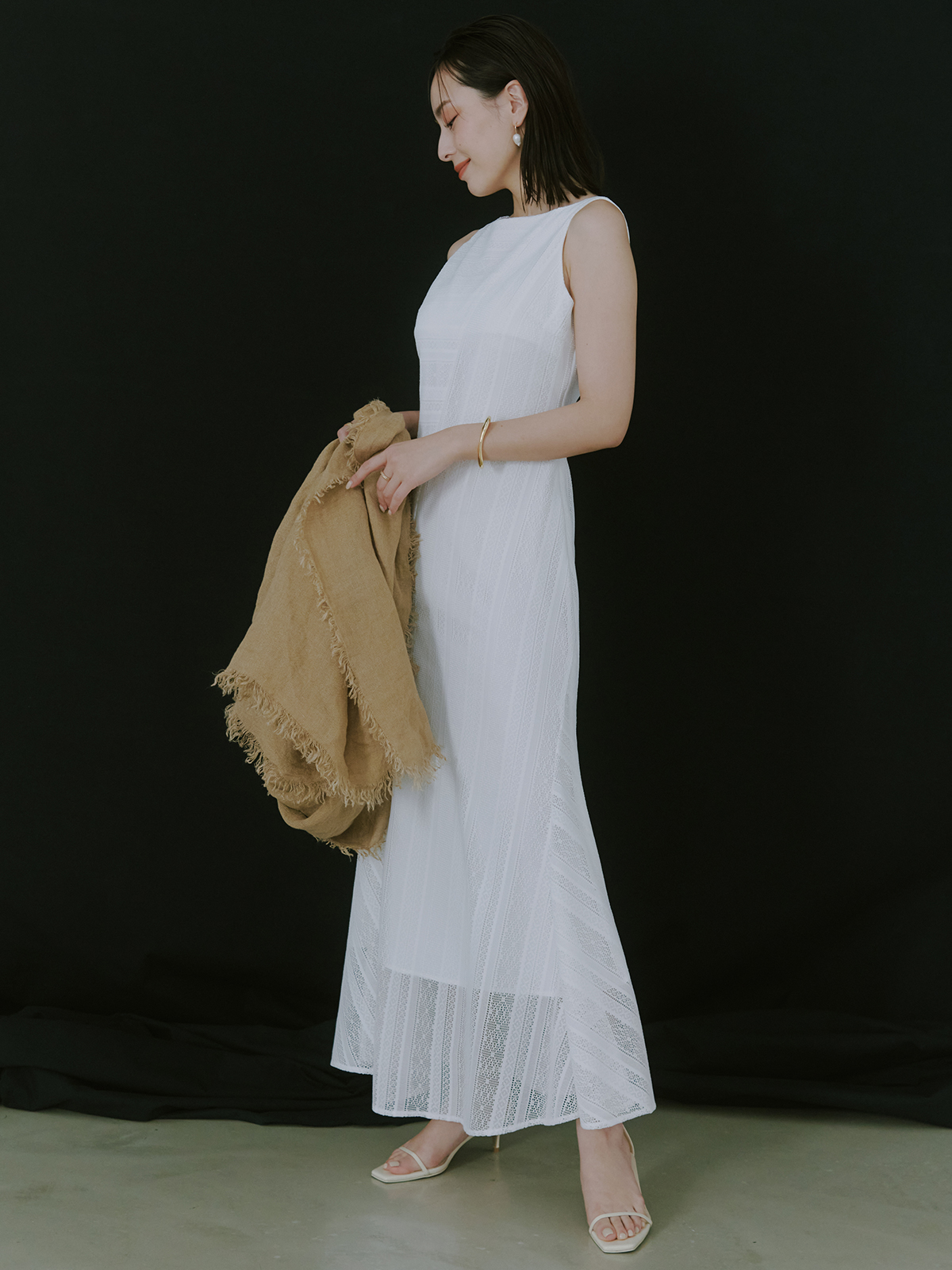 ジオメトリックレースパネルワンピース(S WHITE): ワンピースanuans