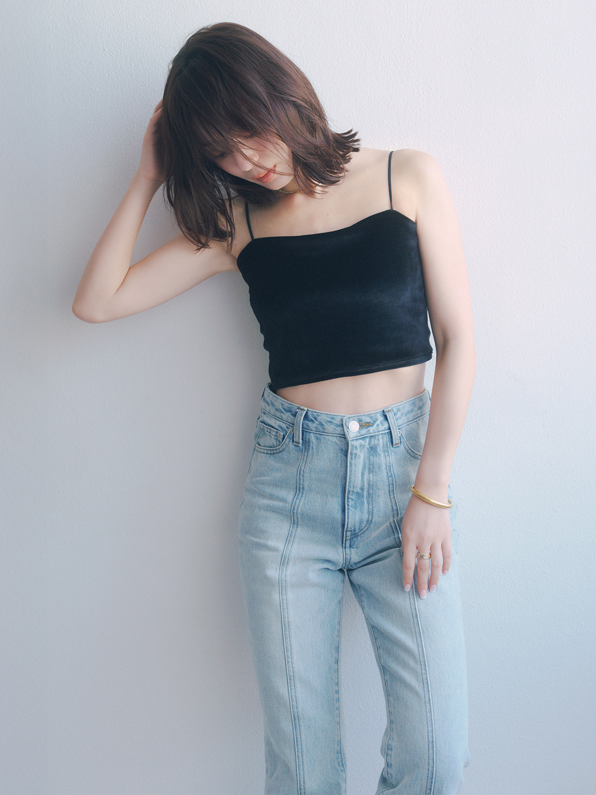 OUR WACOAL×anuans】カップインベロアショートキャミソール(M