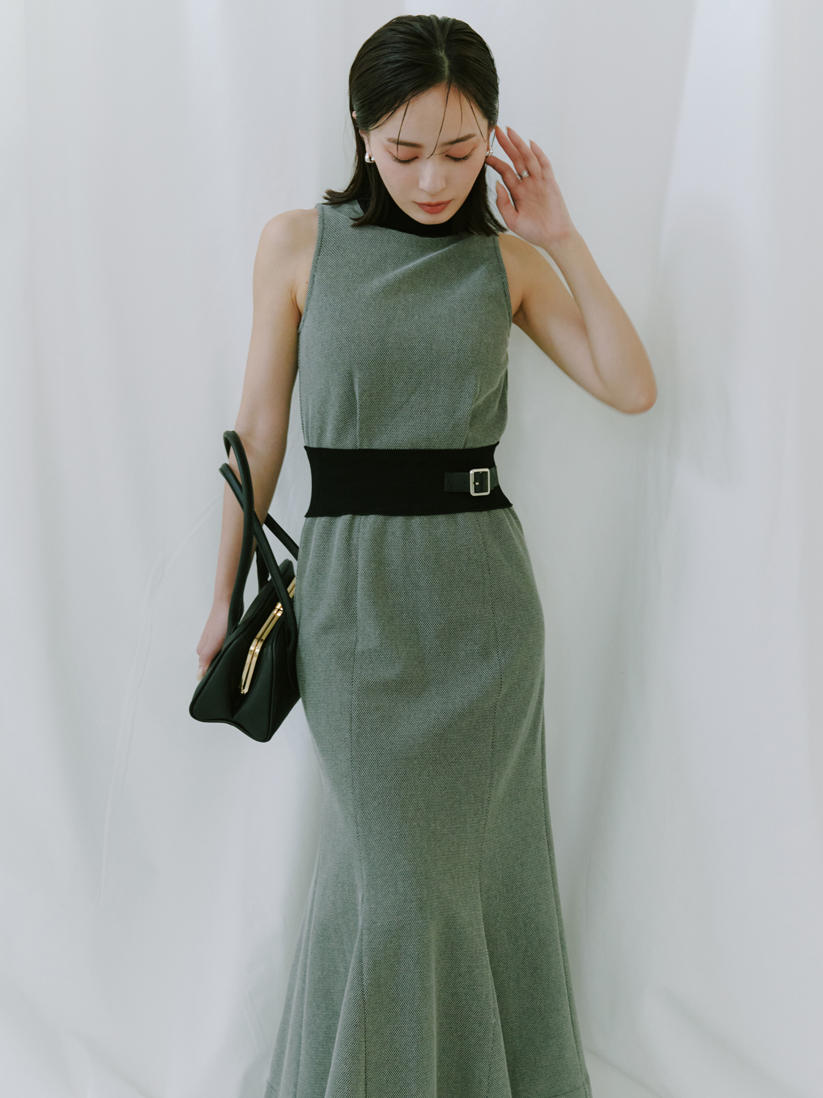 ニットドッキングクラシカルワンピース(S BLACK): ワンピースanuans