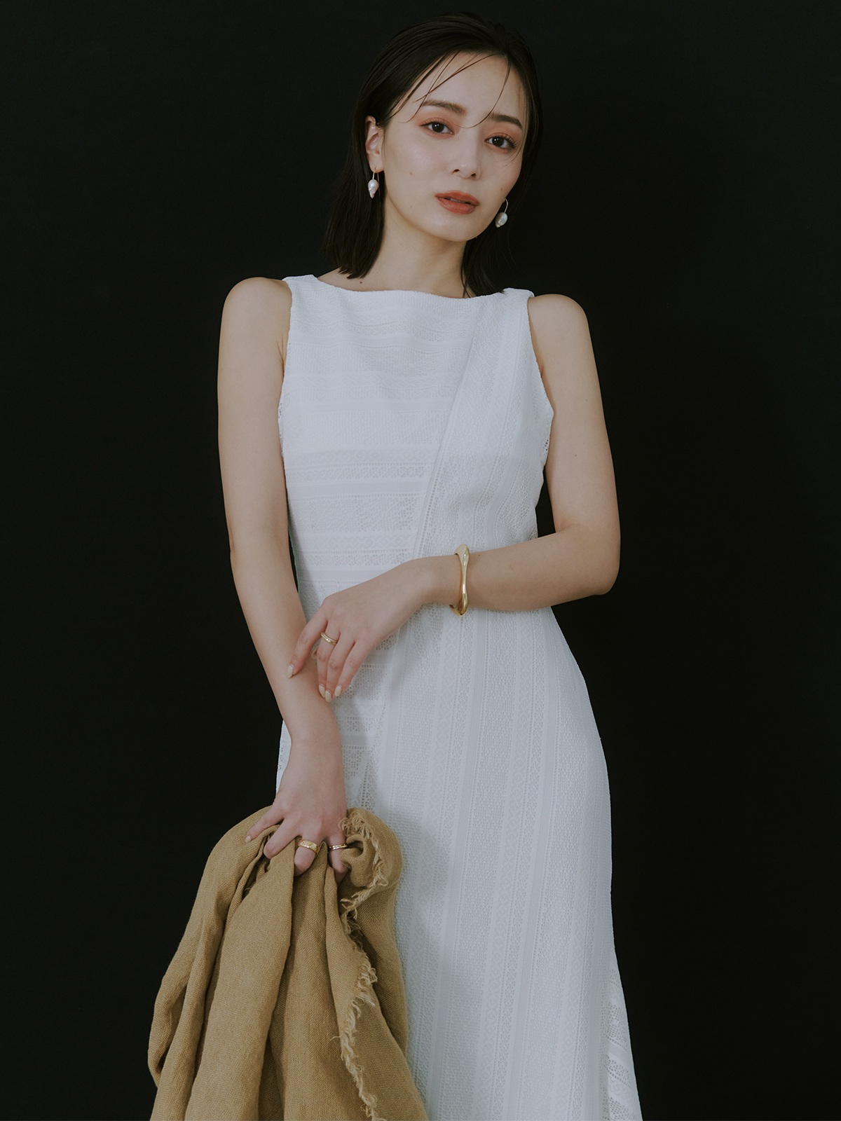 ジオメトリックレースパネルワンピース(S WHITE): ワンピースanuans