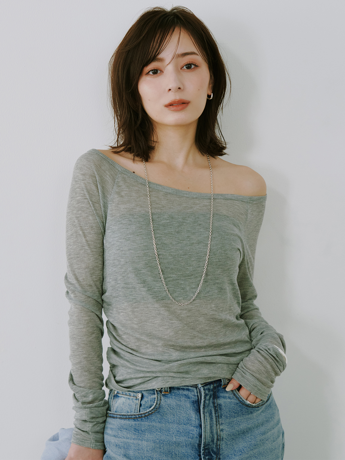 20-60代 人気ファッションブランド シアーテレコレイヤーカットトップス(F GREY): トップスanuans トップス