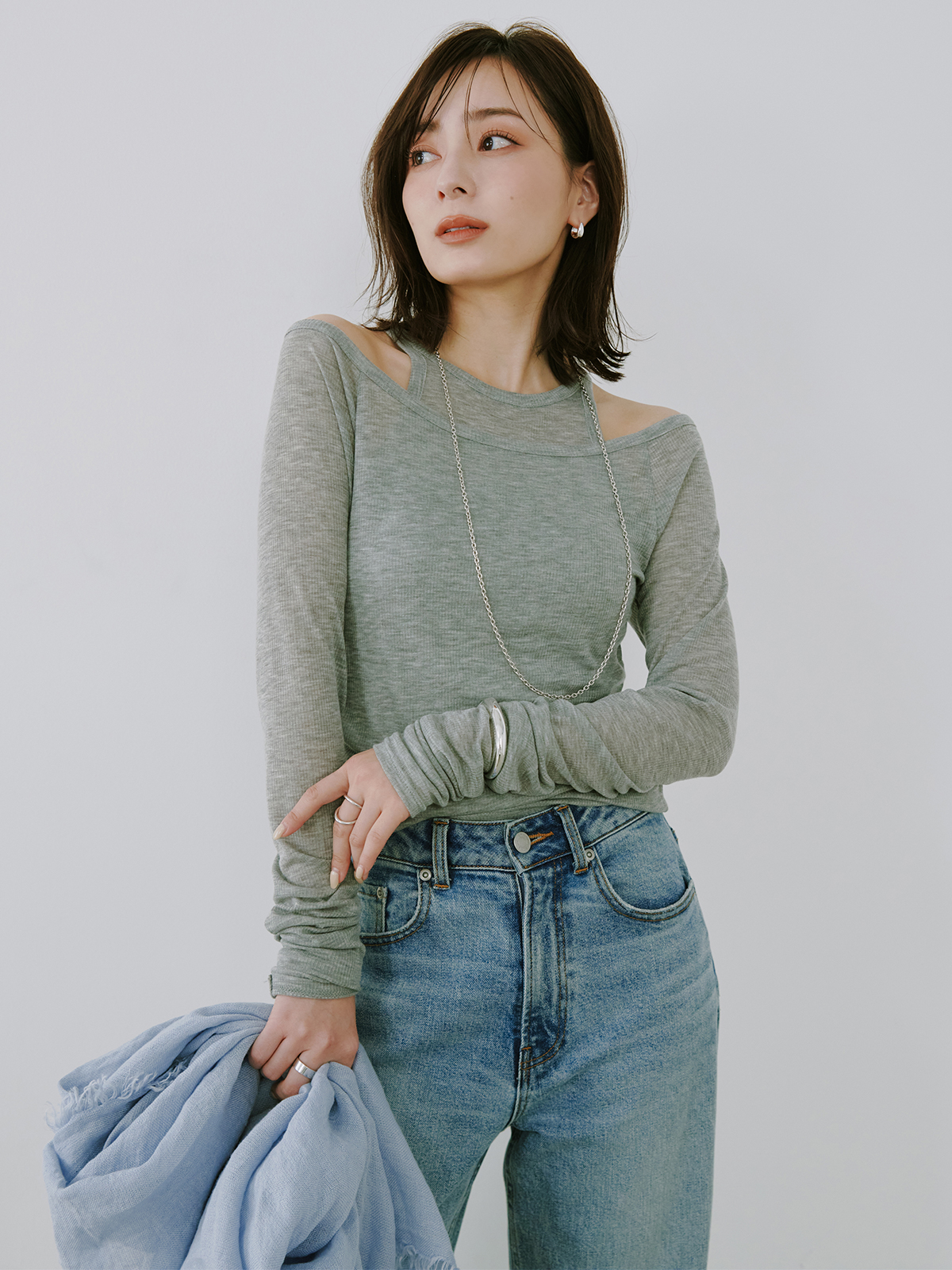 Wide leg denim(0 LIGHT BLUE): パンツanuans