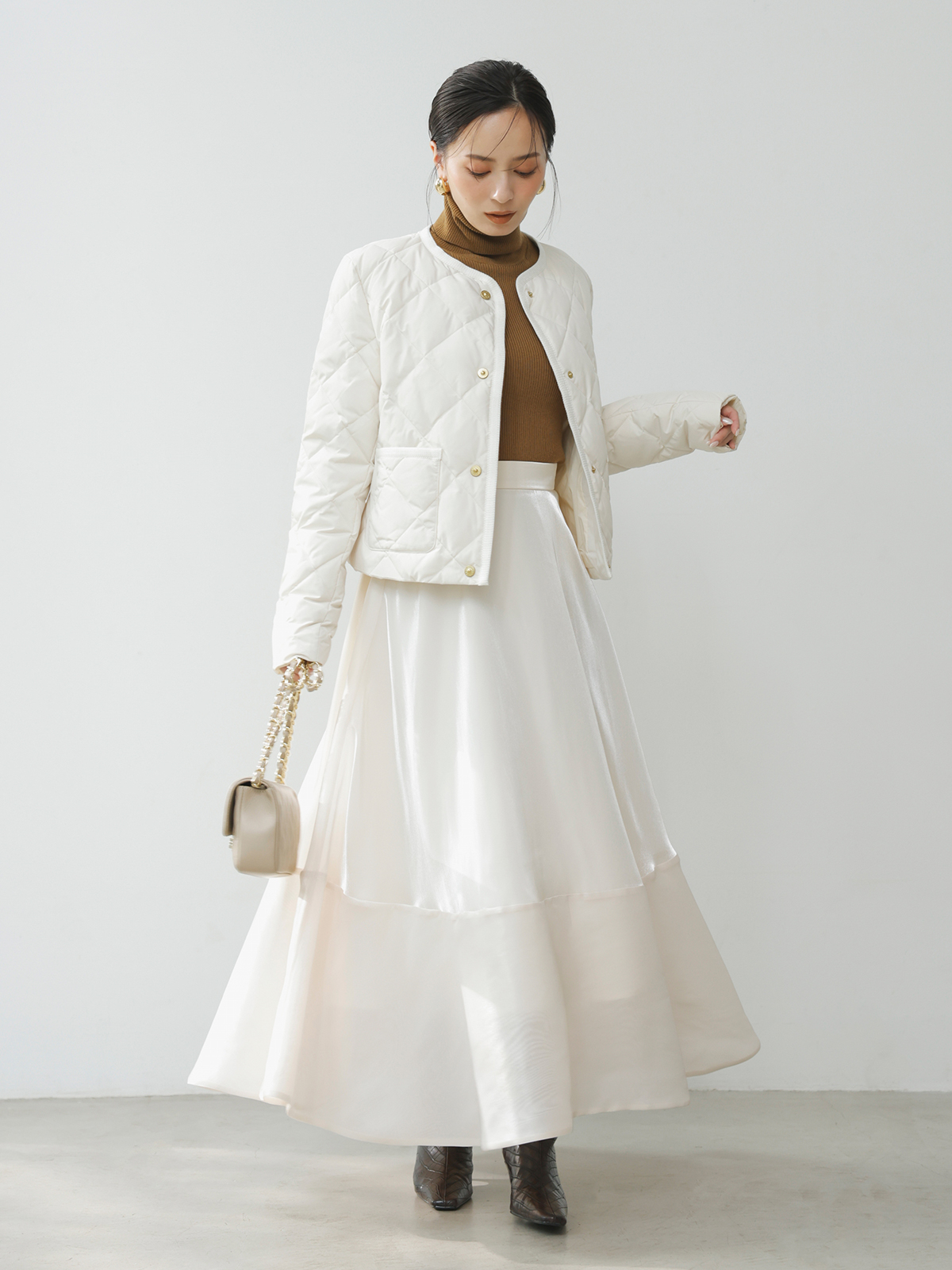 TAION】ノーカラーキルティングショートダウン(F IVORY