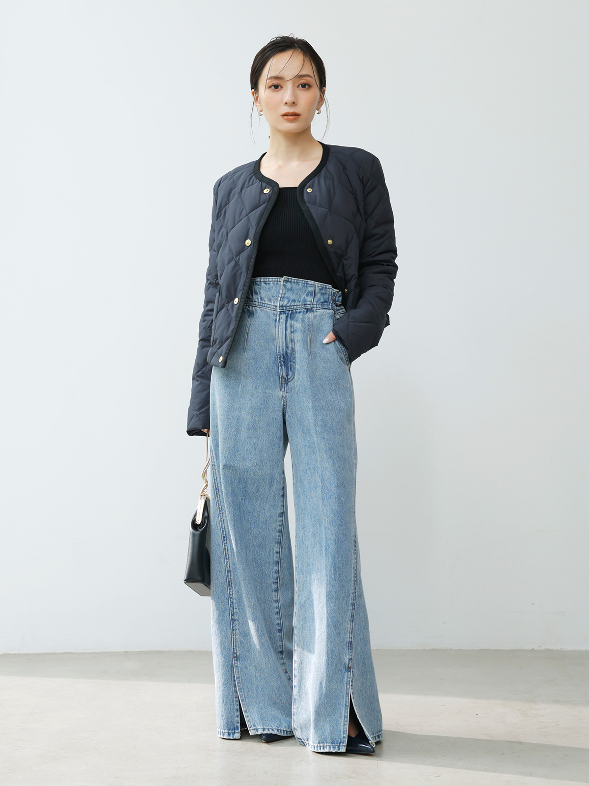 TAION】ノーカラーキルティングショートダウン(F NAVY TAION】ノーカラーキルティングショートダウン(F NAVY