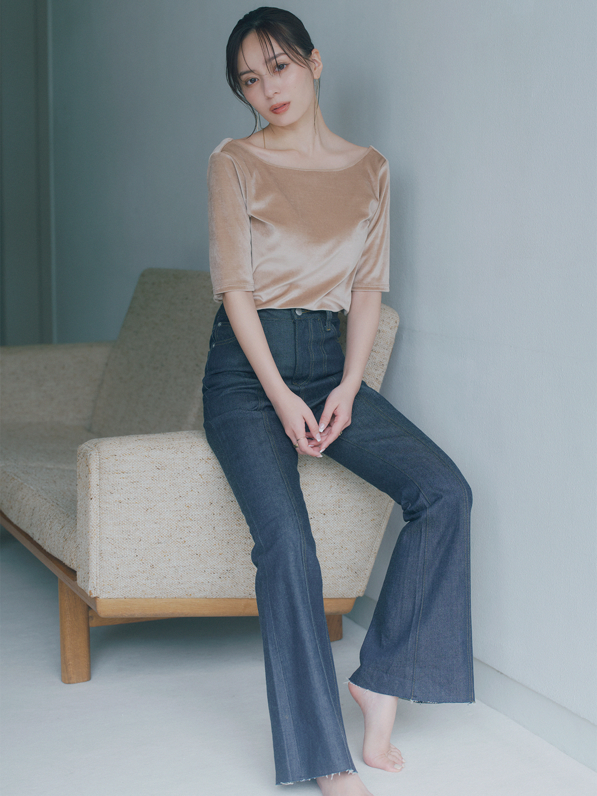 OUR WACOAL×anuans】カップインベロアトップス(M BEIGE
