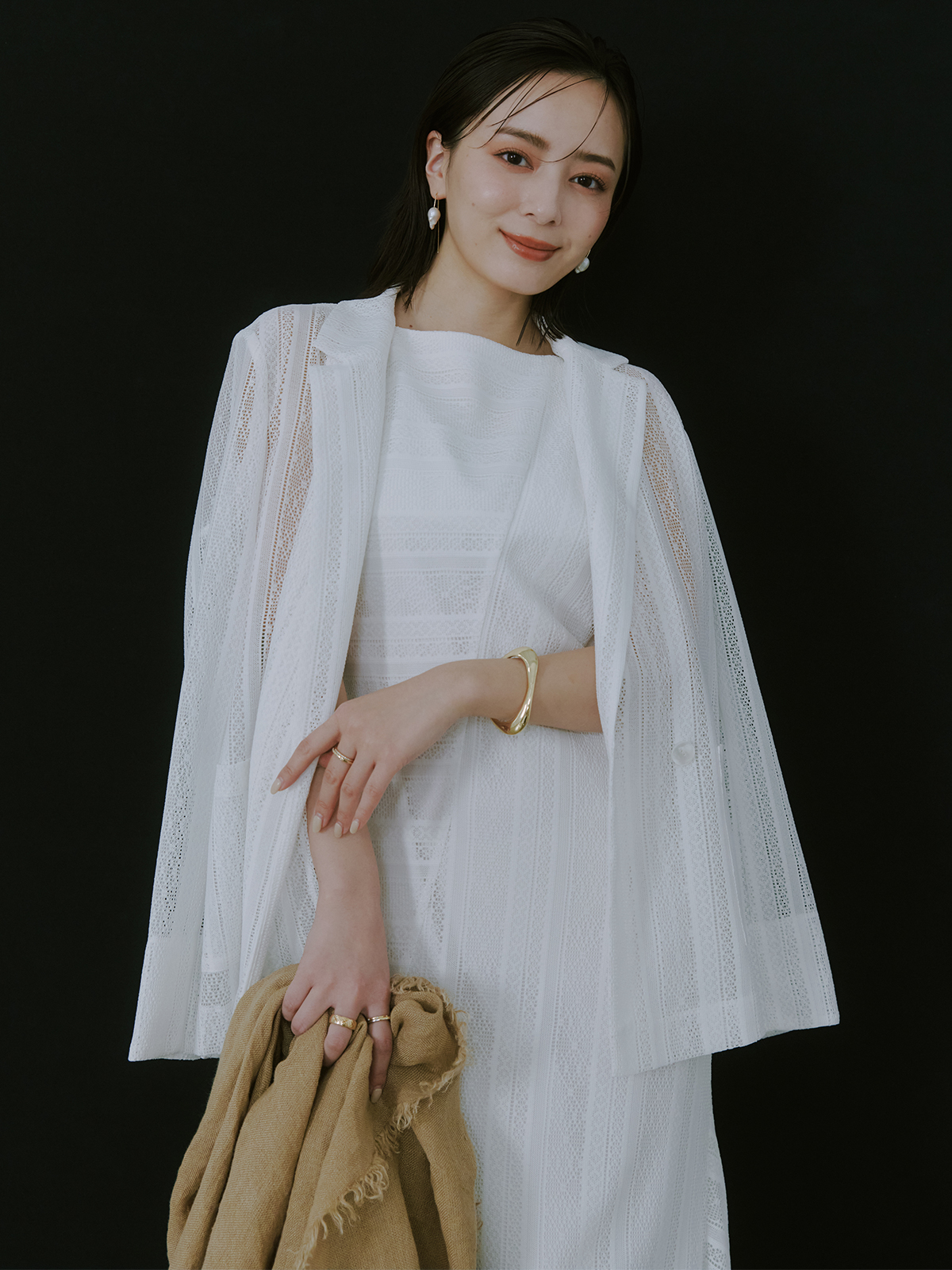 ジオメトリックレースパネルワンピース(S WHITE): ワンピースanuans