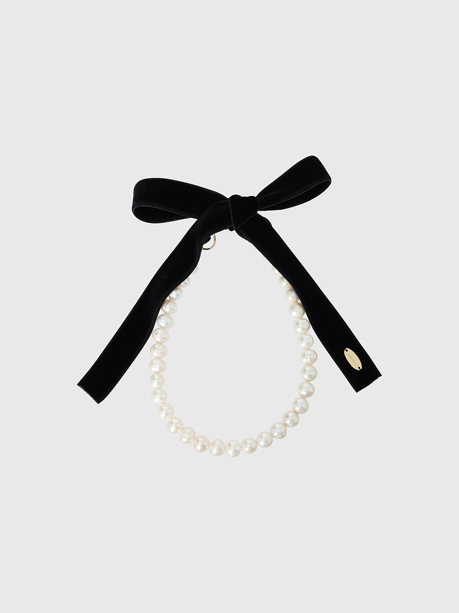 全国送料無料ギフト パールリボンネックレス(F BLACK): アクセサリーanuans アクセサリー