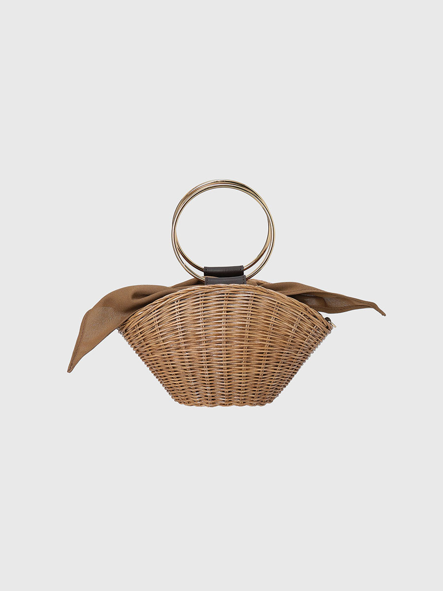 【通販激安】 BAGMATI】リングハンドルラタンバッグ(F BLACK): ファッション バッグ