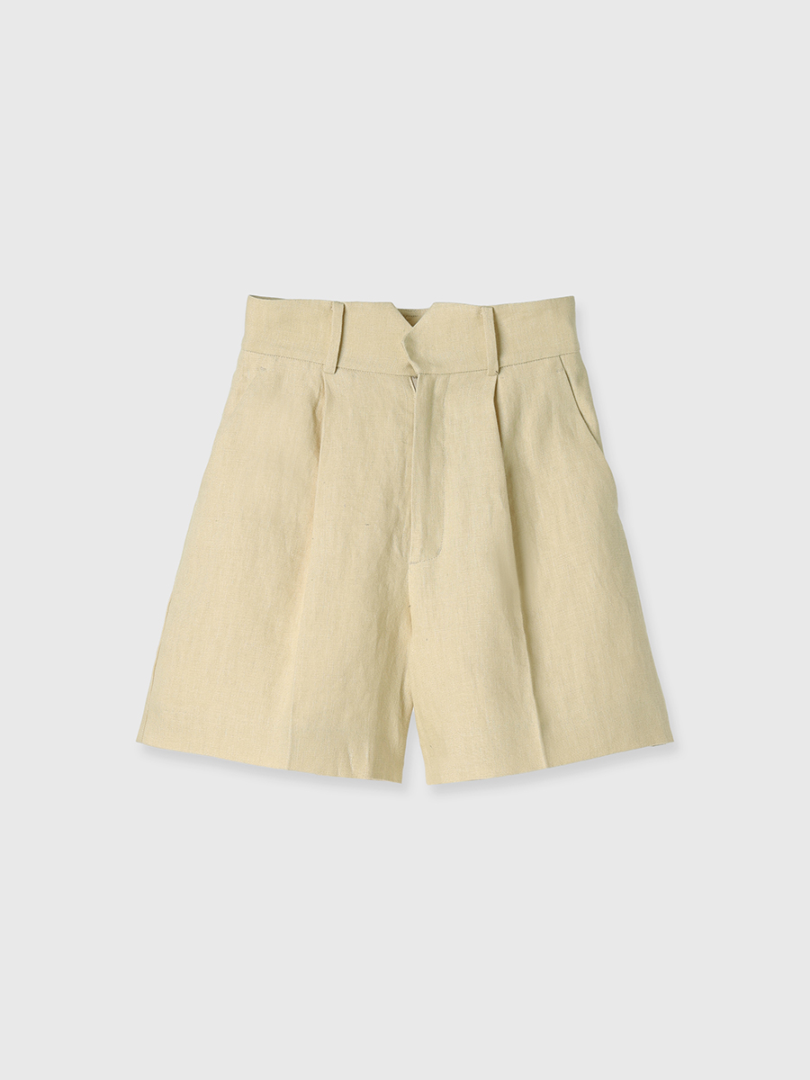 リネンバミューダパンツ(S BEIGE): パンツanuans
