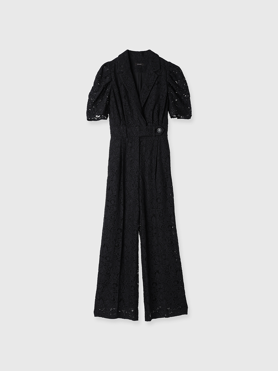 人気 ブランド 服をチェック - 最新トレンドファッション タックスリーブテーラードレースオールインワン(S BLACK サロペット・オーバーオール・オールインワン