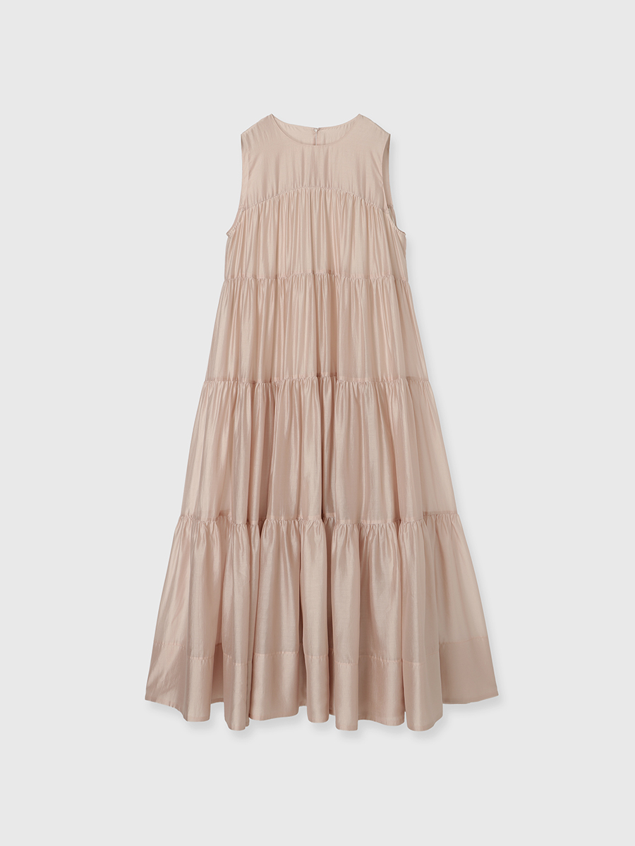 テンセルリッチオーガンティアードワンピース(S PINK BEIGE