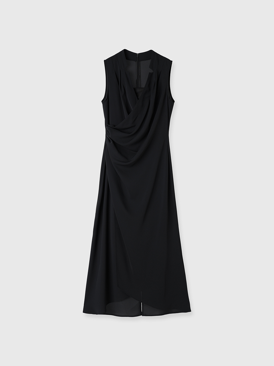 ライトダブルサテンカシュクールワンピース(S BLACK