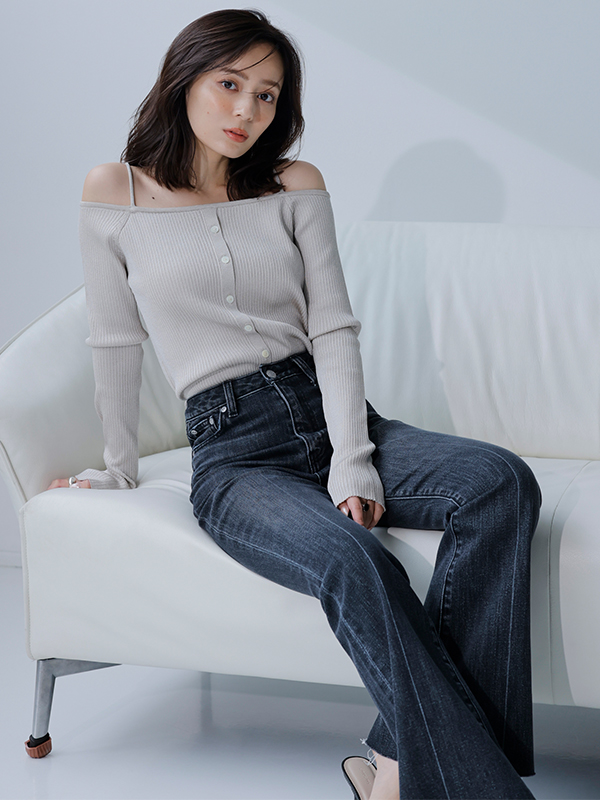 Semi flare denim(0 GREY): パンツanuans