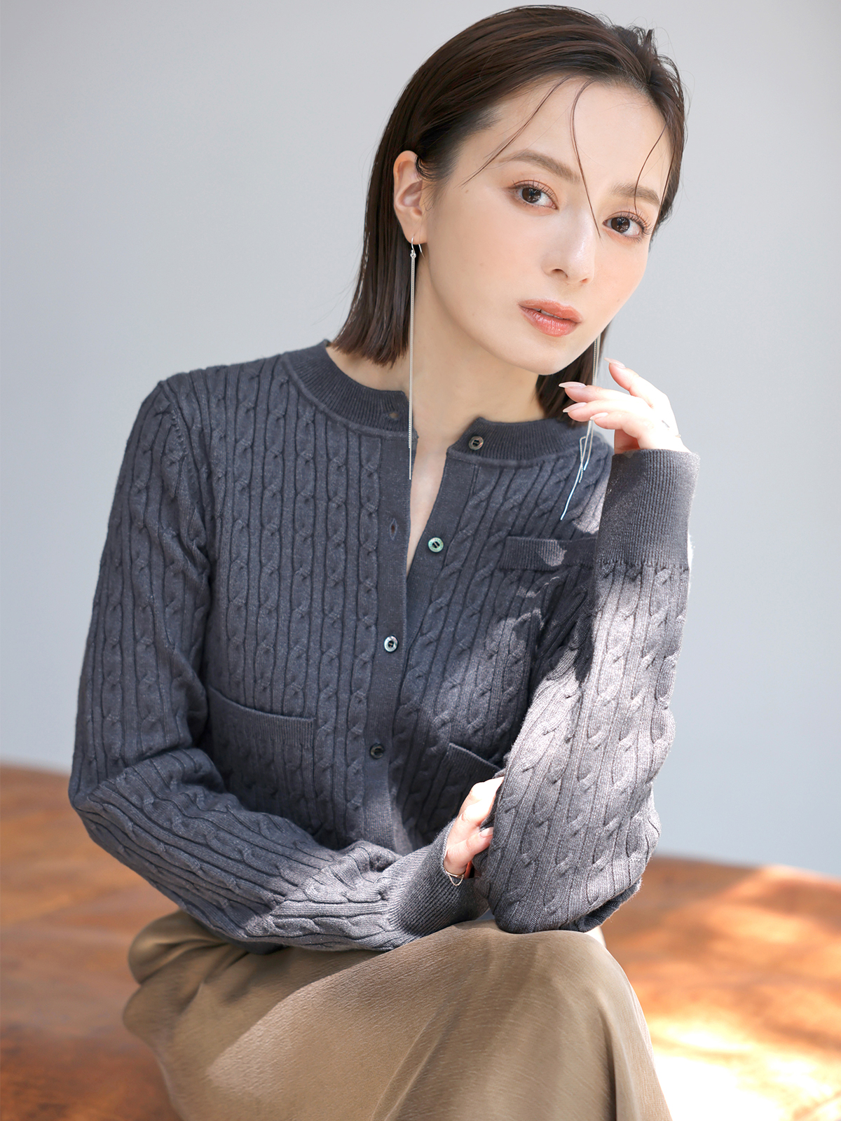 【超歓迎】 リトルケーブルニットカーディガン(F CHARCOAL GREY): トップス トップス