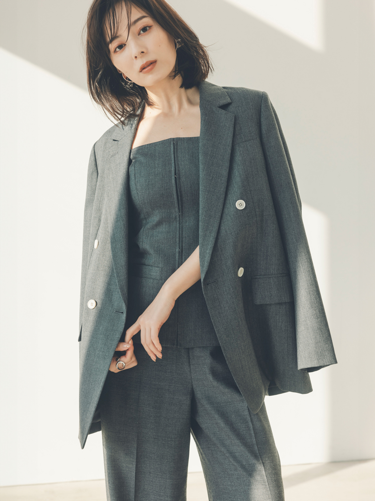 スプリングウールフロントホックビスチェ(S GREY): トップスanuans