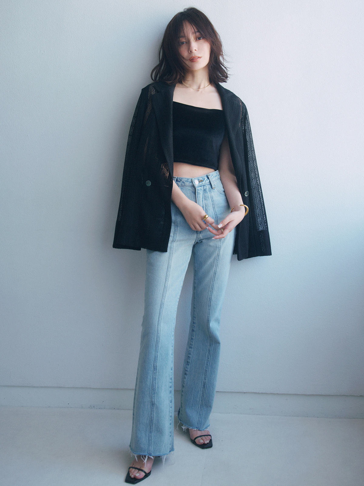 OUR WACOAL×anuans】カップインベロアショートキャミソール(M