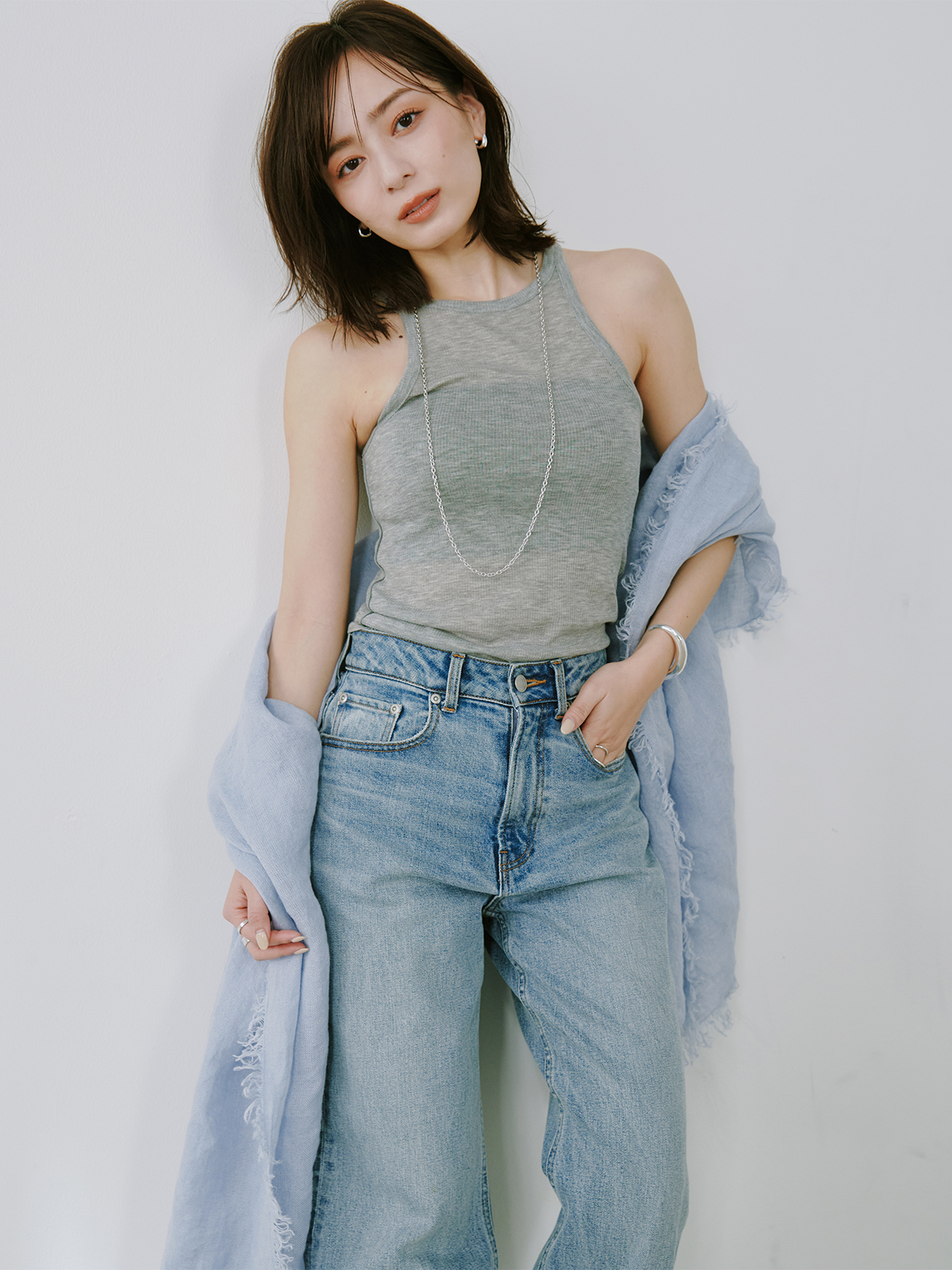 シアーテレコレイヤーカットトップス(F GREY): トップスanuans